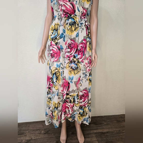 Band of Gypsies Floral Pink/ Yellow/Maxi Long Dress Boho Women's sz Larg Cottage - Picture 9 of 14